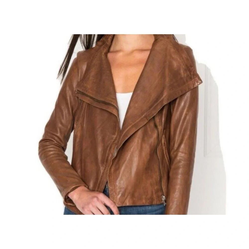 NWOT Anthropologie Lamarque Talia Leather Jacket in Luggage  Size Small